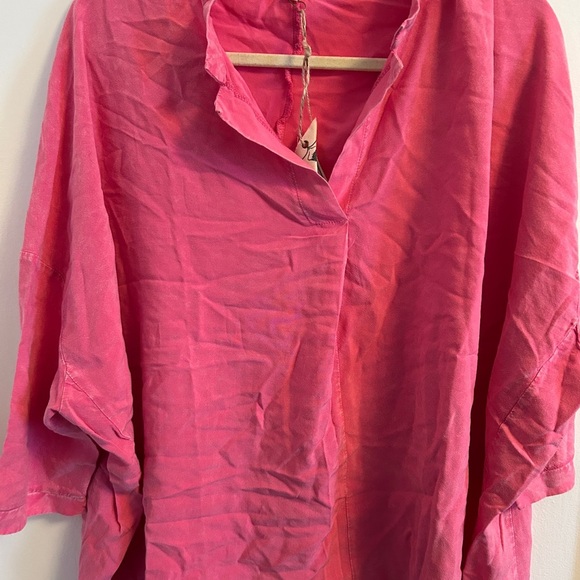 Easel Pink Mandarin Collar 3/4 Sleeve Blouse - Picture 2 of 6